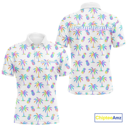 Personalized Tropical Palm Trees Pineapple Men Golf Polo Shirts Holographic Team Golf Clothes NYN2862