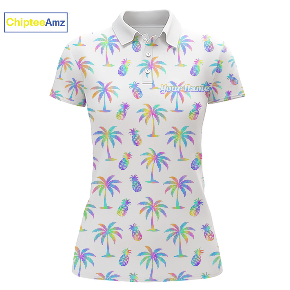 Personalized Tropical Palm Trees Pineapple Women Golf Polo Shirts Holographic Team Golf Clothes NYN2862