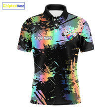 Load image into Gallery viewer, Custom Rainbow Holographic Splatter Bowling Shirts For Men, Colorful Bowling Pin And Ball Jersey NYN3072