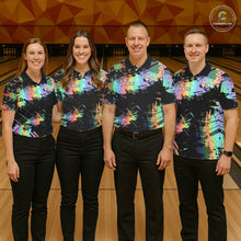 Load image into Gallery viewer, Custom Rainbow Holographic Splatter Bowling Shirts For Men, Colorful Bowling Pin And Ball Jersey NYN3072