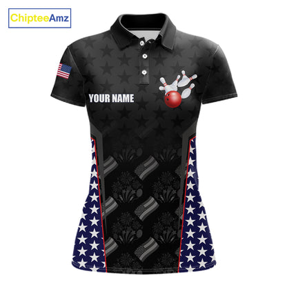 Personalized American Flag Eagle Bowling Shirts For Women Patriotic Bowling Pins And Ball Team Jersey NYN3074