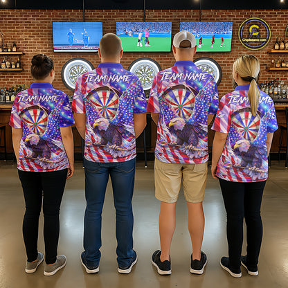 Funny Eagle Freedom Patriotic Darts Quarter-zip Shirt For Men Custom Holographic US Flag Dart Jerseys NYN2520