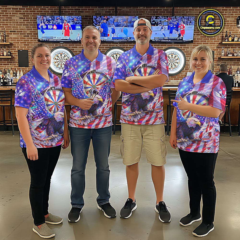 Funny Eagle Freedom Patriotic Darts Quarter-zip Shirt For Men Custom Holographic US Flag Dart Jerseys NYN2520
