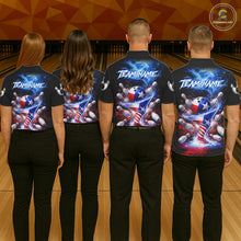 Load image into Gallery viewer, Personalized Fire Flame Texas Flag Tornado Bowling Team Shirts For Women Patriotic Bowling Gifts NYN2722