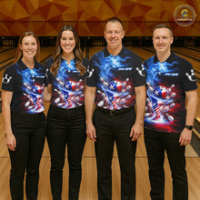 Load image into Gallery viewer, Personalized Fire Flame Texas Flag Tornado Bowling Team Shirts For Women Patriotic Bowling Gifts NYN2722