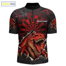 Load image into Gallery viewer, Custom Red Grunge Dart Polo &amp; Quarter Zip Shirt For Men Dinosaur Funny Darts Team Jersey NYN2868