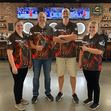 Load image into Gallery viewer, Fire Flame Red Grim Reaper Darts Polo &amp; 1/4-Zip Shirt Custom Red Grunge Dart Jersey For Men NYN3083
