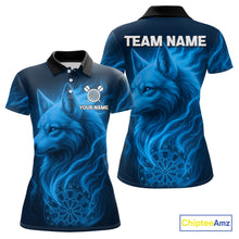 Load image into Gallery viewer, Blue Flaming Wolf Dartboard Darts Shirt For Women - Custom Team Jersey For Players NYN0575