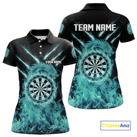 Custom Lightning Dragon Turquoise Flames Dartboard Dart Women Polo Jerseys Dart Team Shirt NYN1705