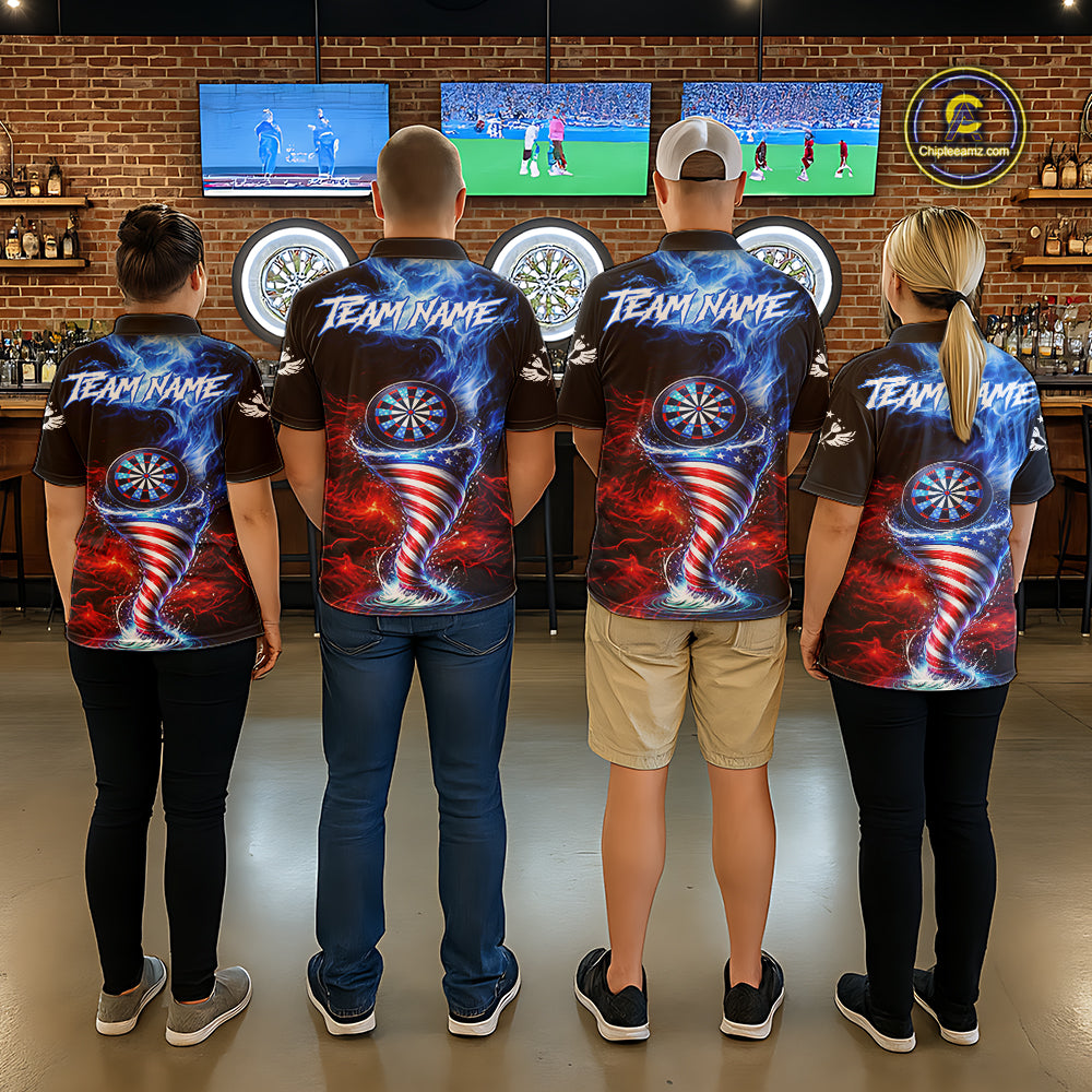 Blue & Red US Flag Dartboard Tornado Women Darts Polo Shirt Custom Patriotic Dart Team Jerseys NYN2524