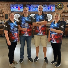 Load image into Gallery viewer, Blue &amp; Red US Flag Dartboard Tornado Men Darts Polo Shirt Custom Patriotic Dart Team Jerseys NYN2524
