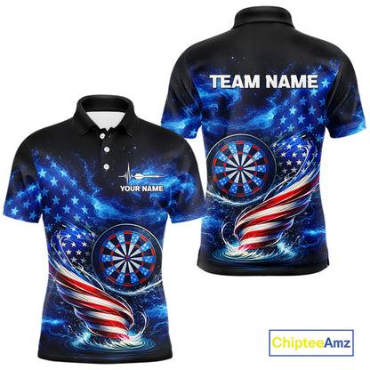 American Flag Dartboard Tornado Men Darts Polo Shirt Custom Patriotic Funny Dart Team Jerseys NYN2525