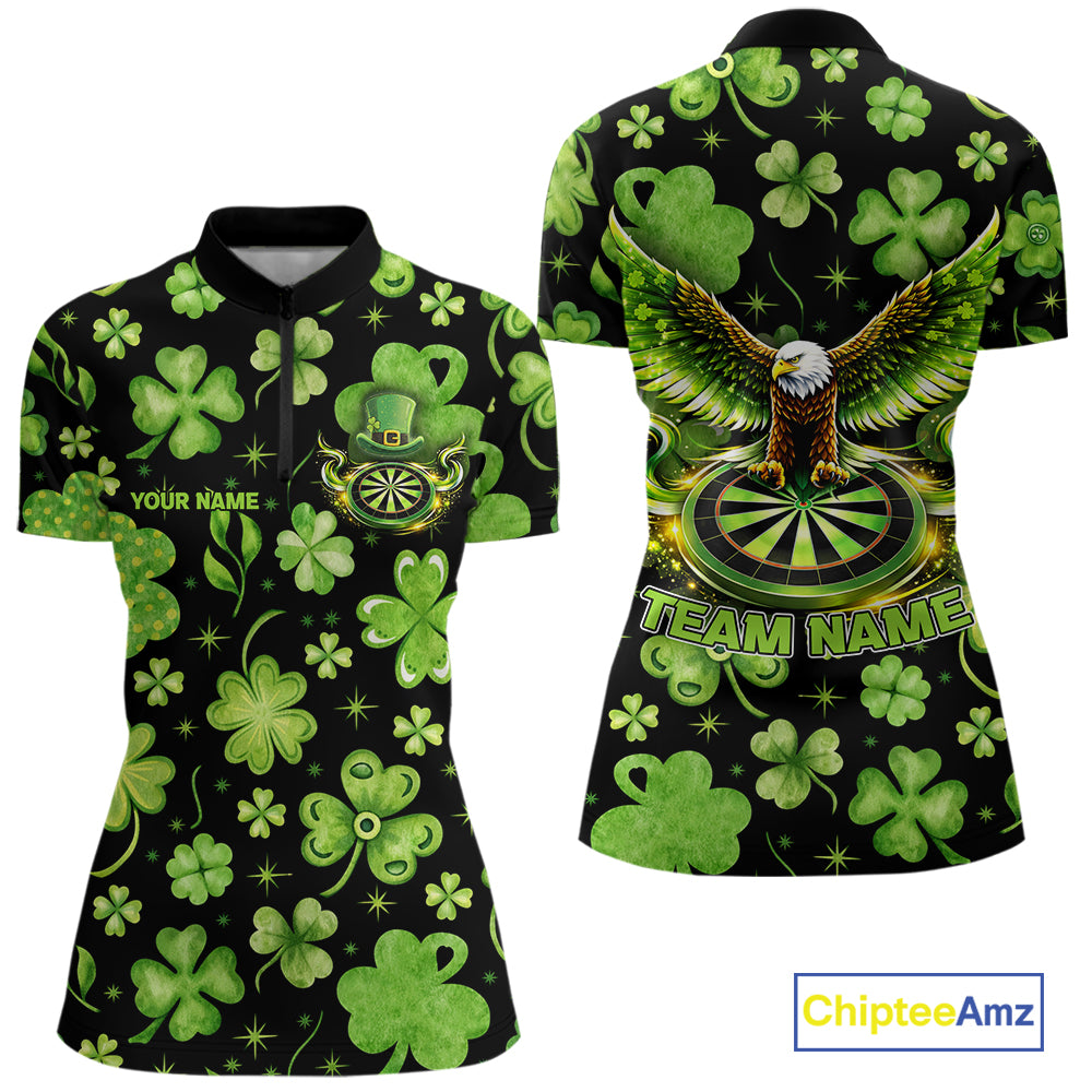 Funny Eagle Dartboard Shamrock Women Darts Quarter-Zip  Shirt Custom St Patrick's Day Darts Team Jersey NYN2531