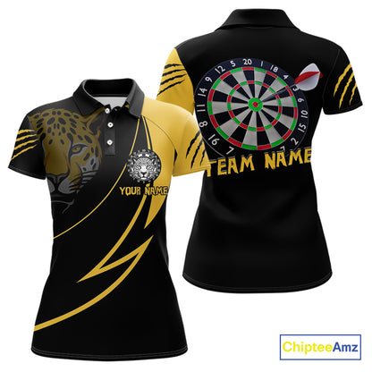 Women's Custom Darts Shirt - Yellow Panther With Dartboard & Arrow | Personalized Name NYN0323