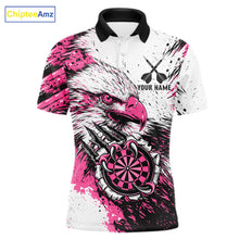Load image into Gallery viewer, Custom Pink Grunge Eagle Scratch Dartboard men's darts polo shirt, personalized dart team jersey, custom dartboard polo, dart league apparel, tournament darts uniform, professional darts shirt