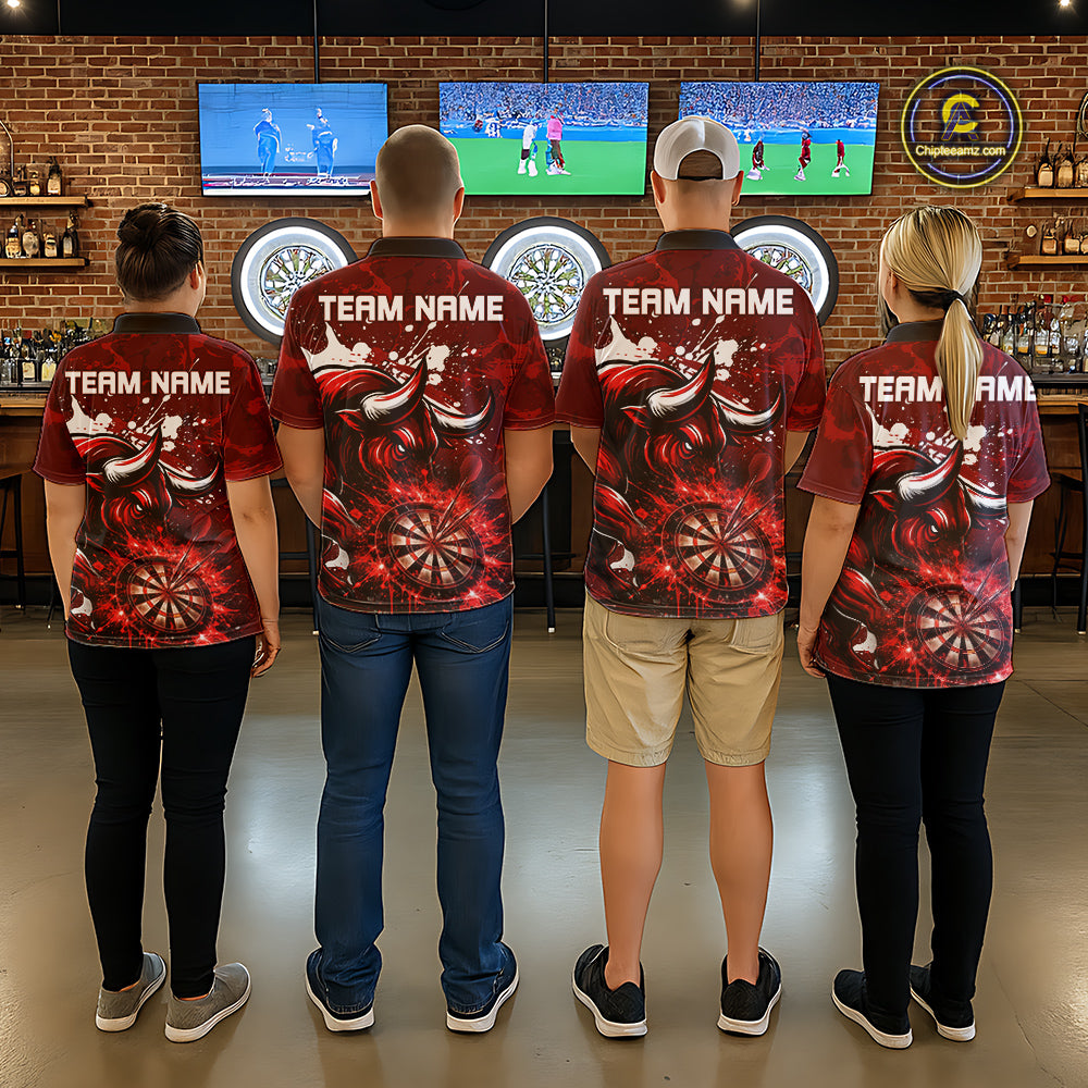 Custom White And Red Splatter Darts Polo & 1/4 Zip Shirt For Women Funny Bull Darts Team Jerseys NYN2891