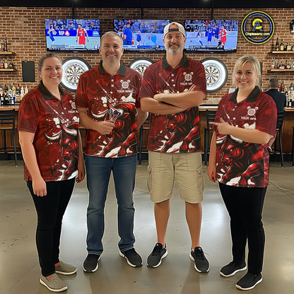 Custom White And Red Splatter Darts Polo & 1/4 Zip Shirt For Women Funny Bull Darts Team Jerseys NYN2891