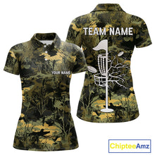 Load image into Gallery viewer, Disc Golf Basket Green Leaf Camo Womens Disc Golf Polo Shirts Custom Disc Golf Jerseys Team For Women NYN3114