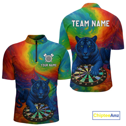 Custom Colorful Dartboard Funny Tiger Dart Men Quarter-Zip Jerseys Outfits Rainbow Dart Shirts NYN1731