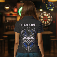 Load image into Gallery viewer, Blue Skulls Butterfly Grunge Dartboard Custom Darts Polo Shirt For Women Retro Dart Gifts NYN2004