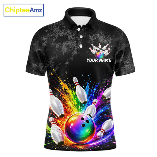 Rainbow Splatter Bowling Ball & Pins Shirt For Men Custom Colorful Paint Bowling Team Outfits NYN3283