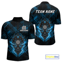 Load image into Gallery viewer, Blue Skull Lightning Thunder Grunge Dartboard Custom Men Quarter-Zip Darts Shirt Dart Gifts NYN2014