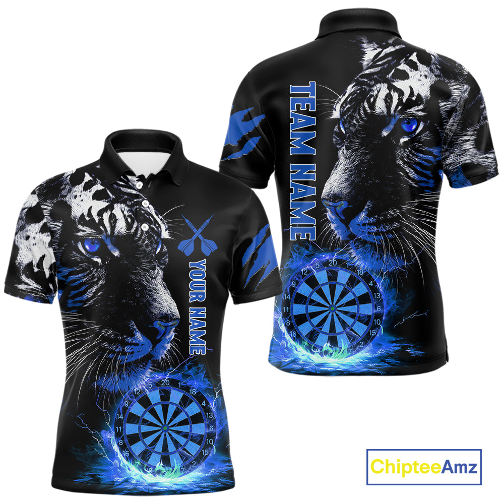Blue Horror Tiger Fire Flame Dartboard Custom Men Darts Polo League Shirts Dart Jerseys NYN2249
