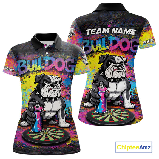 Custom Funny Bulldog Colorful Paint Women Darts Polo League Shirts Splash Dart Team Jerseys NYN2253
