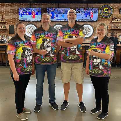 Custom Funny Bulldog Colorful Paint Men Darts Polo League Shirts Splash Dart Team Jerseys NYN2253