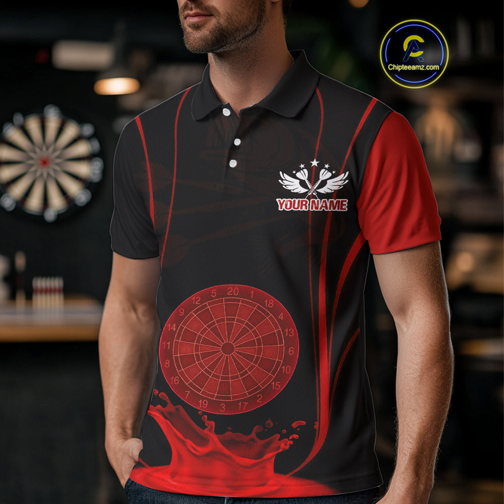 Red Water Lightning Dartboard & Fish Darts Shirt For Men - Custom Name & Team NYN0619