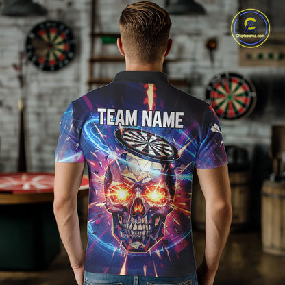 Custom Neon Skull Dartboard Colorful Lightning Dart Men Polo Jerseys Dart Team Shirts NYN1753