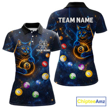 Load image into Gallery viewer, Funny Cat Galaxy Custom 8 Ball Billiard Polo &amp; 1/4-Zip Shirt For Women Blue Billiard Team Jersey NYN3132