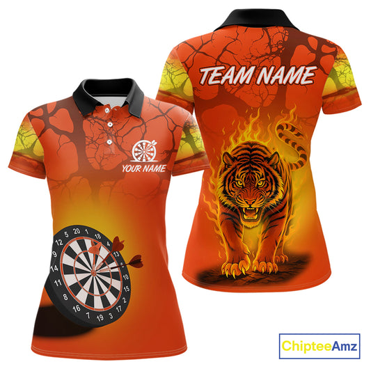 Flaming Tiger Orange Pattern Dartboard Darts Shirt For Women - Custom Name NYN0357