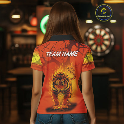 Flaming Tiger Orange Pattern Dartboard Darts Shirt For Women - Custom Name NYN0357