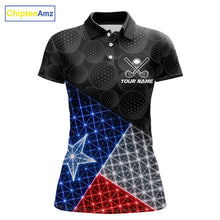 Load image into Gallery viewer, Lightning Texas flag golf polo shirt for women black golf ball golf jersey