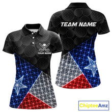 Load image into Gallery viewer, Lightning Texas flag golf polo shirt for women black golf ball golf jersey