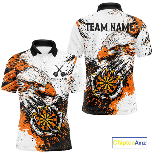 Custom Orange Grunge Eagle Scratch Dartboard Men Darts Polo Shirts Dart Team Jerseys NYN2271