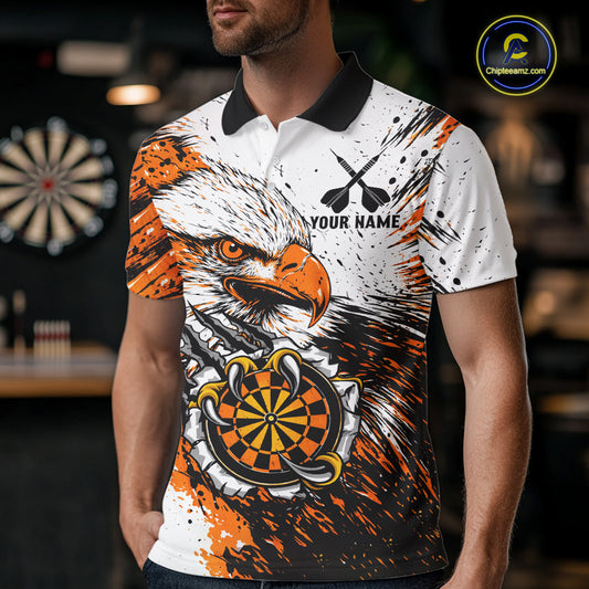 Custom Orange Grunge Eagle Scratch Dartboard Men Darts Polo Shirts Dart Team Jerseys NYN2271