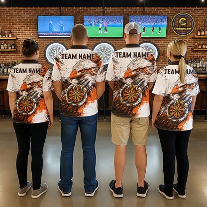 Custom Orange Grunge Eagle Scratch Dartboard Men Darts Quarter-Zip Shirts Dart Team Jerseys NYN2271