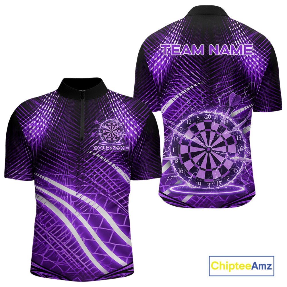 Black And Purple Stripes Light Dartboard Custom Darts Quarter-Zip Shirts Men Dart Team Jerseys NYN2275