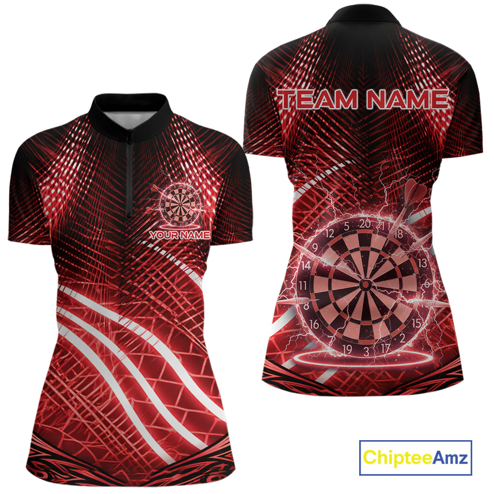 Black And Red Stripes Light Dartboard Custom Darts Quarter-Zip Shirts Women Dart Team Jerseys NYN2276