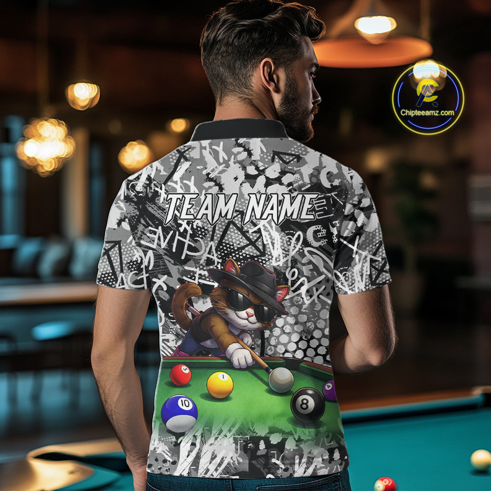 Custom Funny Pooler Cat 8 Ball Pool Billiard Shirt For Men Polo & 1/4 Zip, Billiard Team Jerseys NYN3160