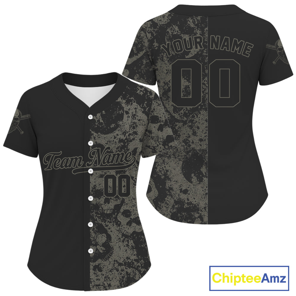 Custom Grey Skull Grunge Baseball Jersey For Women, Youth Skull Baseball Uniform  NYN0848