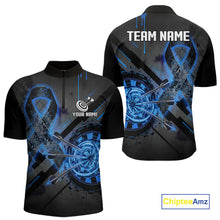 Load image into Gallery viewer, Lightning Blue Ribbon Dartboard Custom Prostate Cancer Awareness Darts Quarter-Zip Shirt For Men NYN1806
