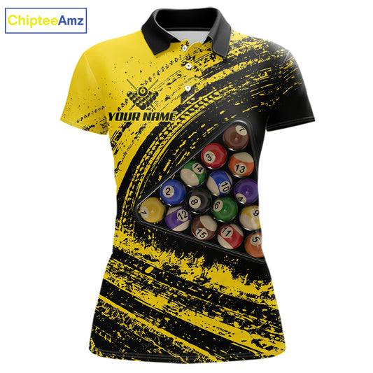 Yellow Grunge Billiard 15 Ball Pool Polo & Quarter-Zip Shirt Custom Billiard Team Attire For Women NYN2747
