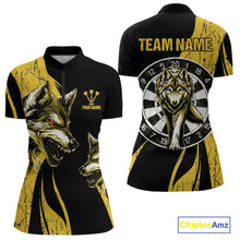 Load image into Gallery viewer, Custom Black And Yellow Wolfs Dartboards Grunge Dart Shirts For Women, Dart Team Jerseys NYN0043