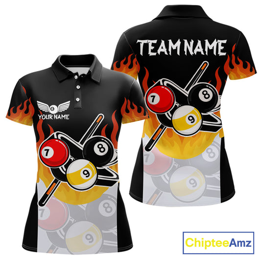 Flaming 8 Ball & 9 Ball Billiard Jerseys For Women Custom Pool Cue Billiards Team Jersey NYN2320
