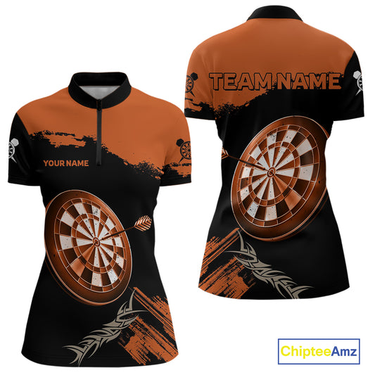 Personalized Orange Dartboard Arrow Polo & 1/4 Shirts For Women, Dart Team Jerseys NYN0052
