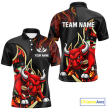 Load image into Gallery viewer, Personalized Bull Red Flames Darts Polo &amp; 1/4-Zip Shirt For Men Funny Dart Team Dart Jerseys NYN2962
