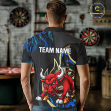 Load image into Gallery viewer, Personalized Bull Blue Flames Darts Polo &amp; 1/4-Zip Shirt For Men Funny Dart Team Dart Jerseys NYN2963